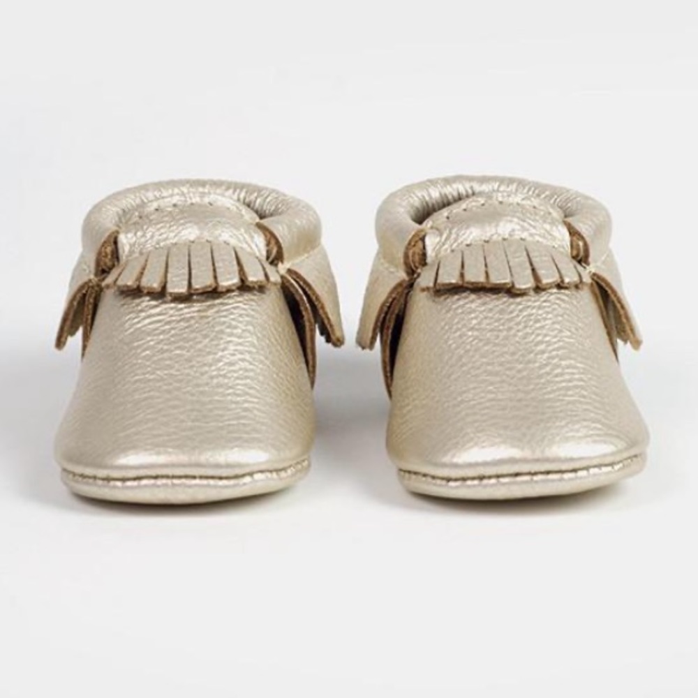 Freshly Picked Platinum Fringe Moccasin Size 2